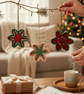 Christmas Star Flower decorations - set of 3 - hand knitted