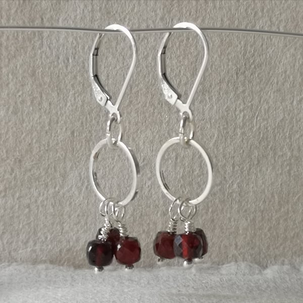Garnet drop earrings with sterling silver earwires, January birthstone