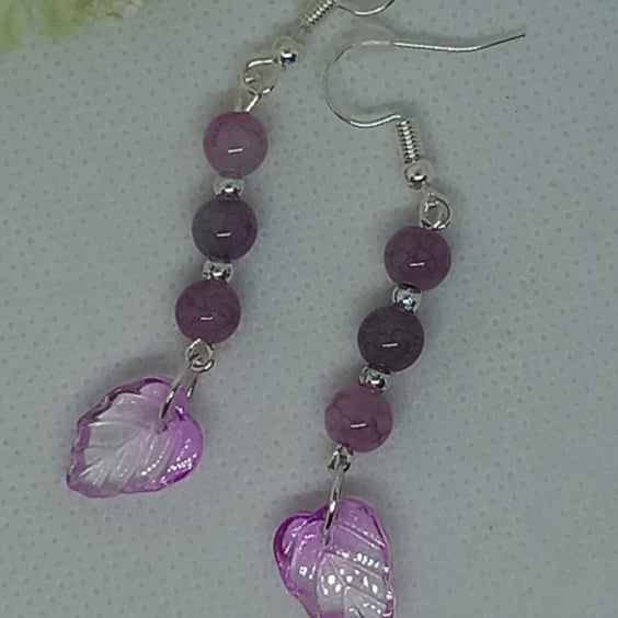 Mauve leaf earrings