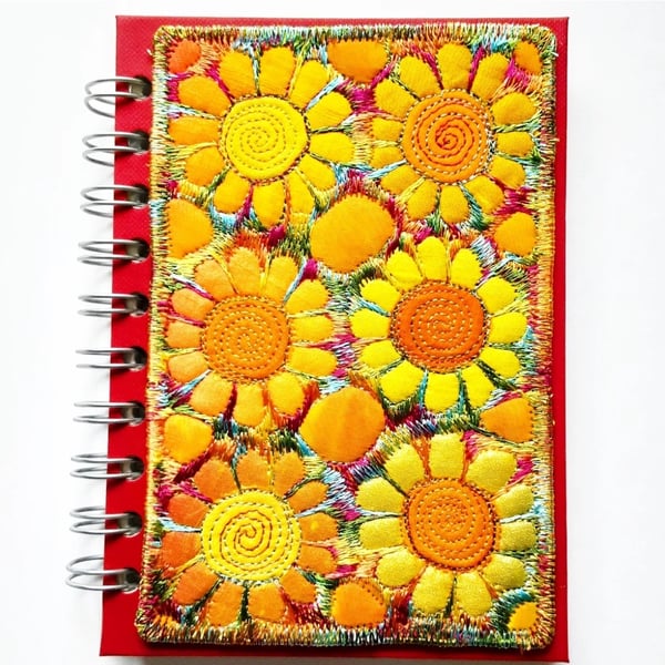 Spiral Bound Sketchbook Square 6 x 4 inches with Free Machine Embroidery Cover