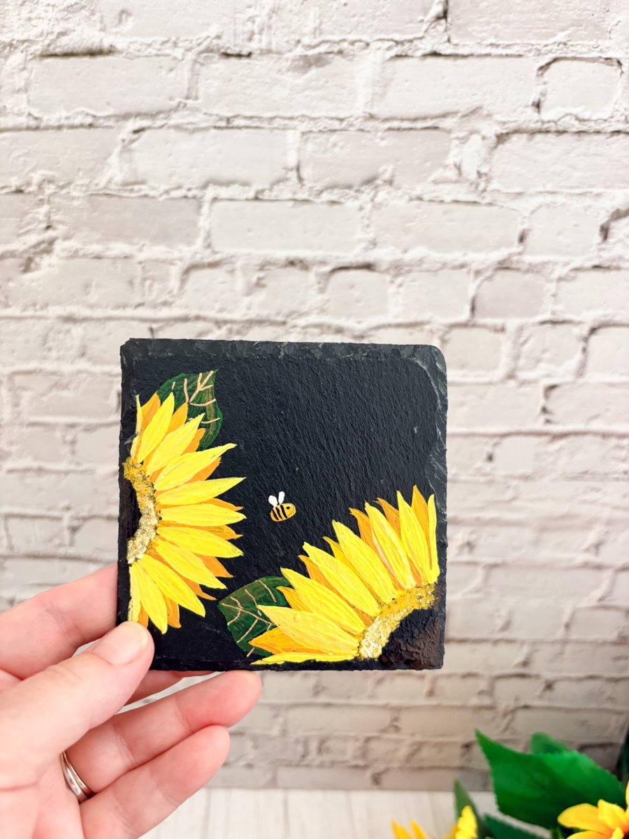 Hand Painted Sunflower Coaster 