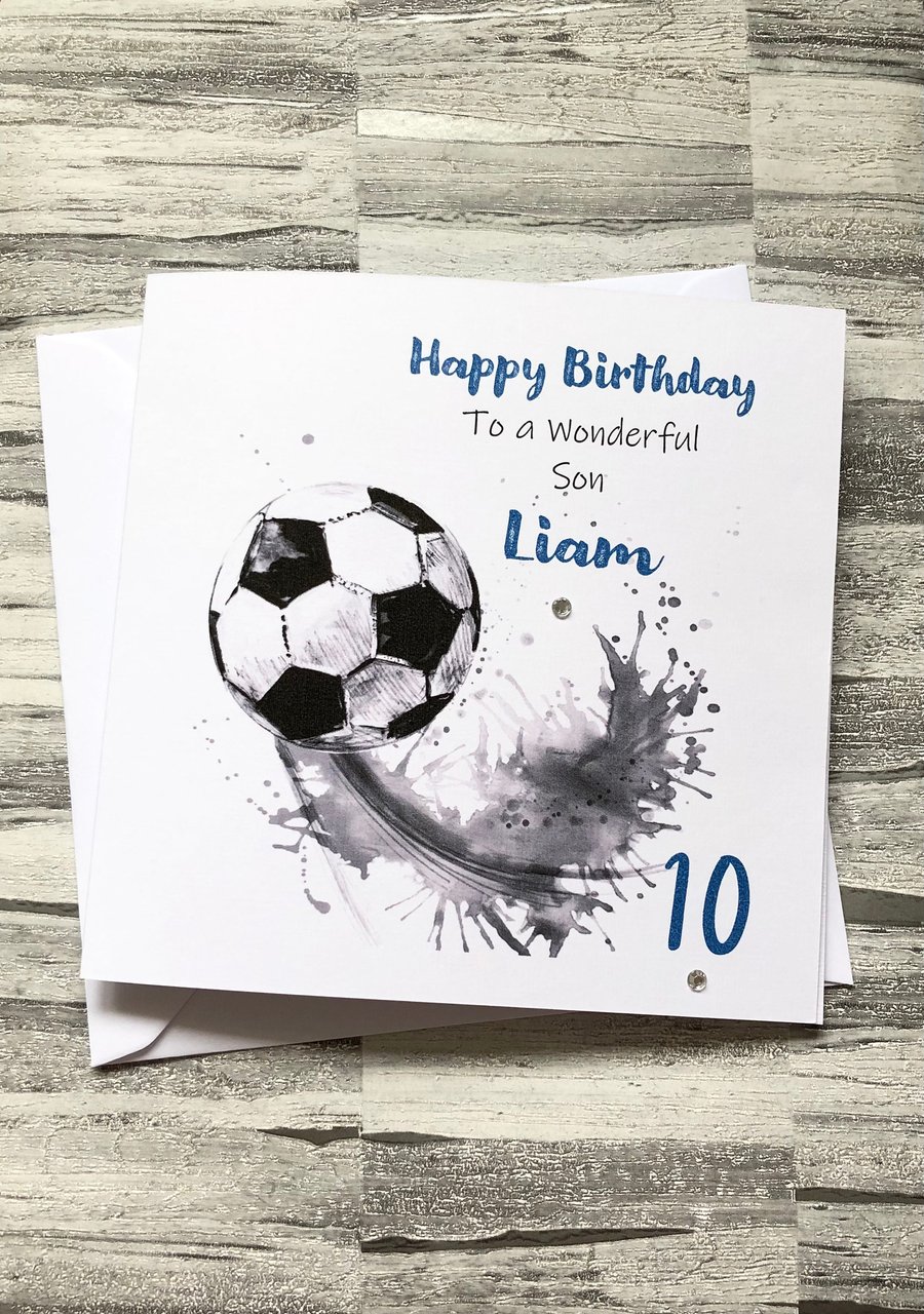 Football Personalised Card For Him Her Happy Birthday Son Nephew Grandson Blue