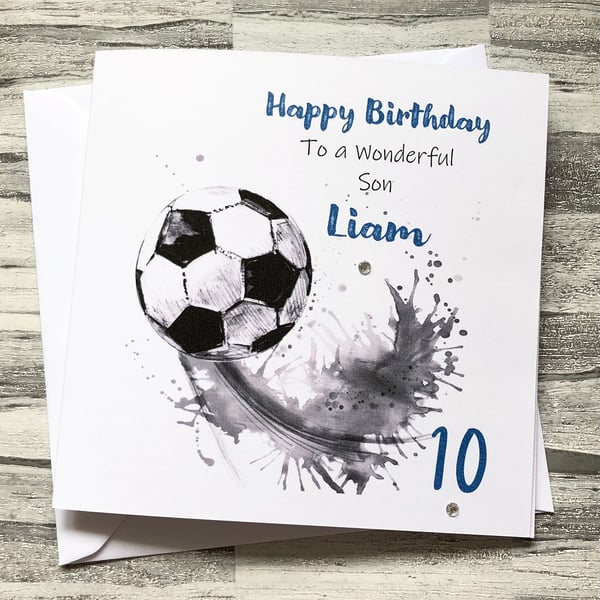 Football Personalised Card For Him Her Happy Birthday Son Nephew Grandson Blue