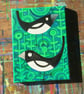 Magpies -green -  quirky original acrylic small painting on canvas by Jo Brown  - Image 1