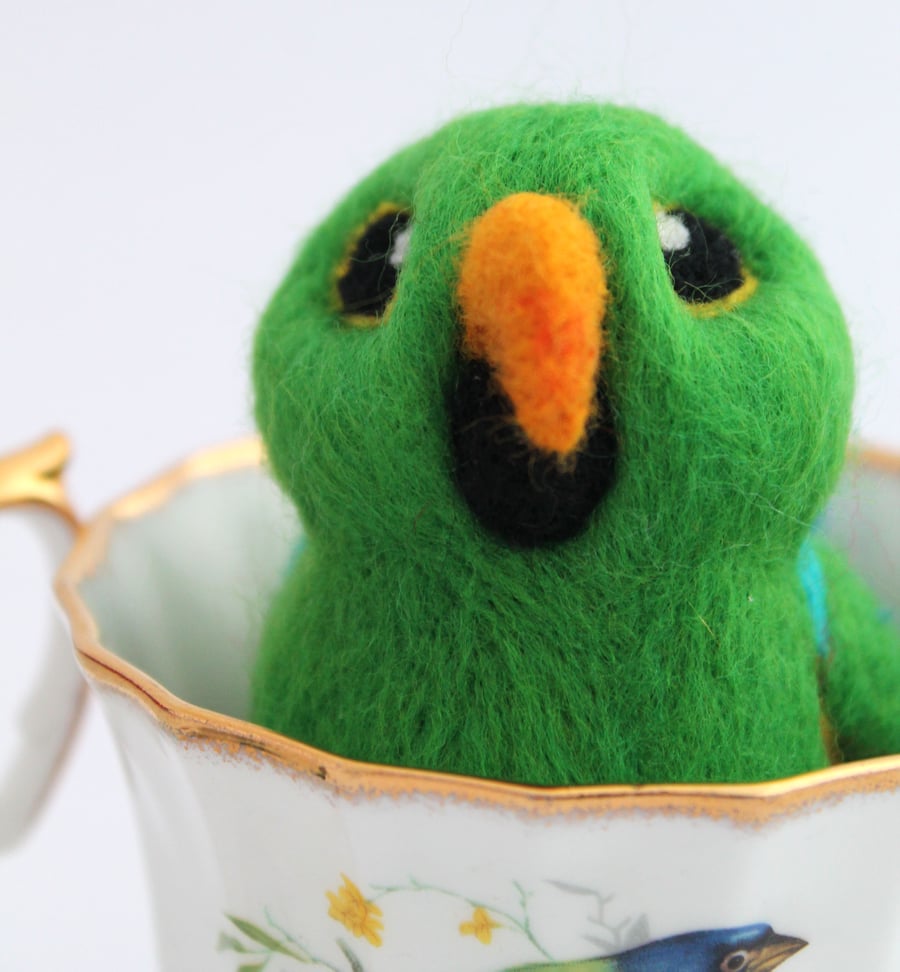 Needle Felted Green Parrot