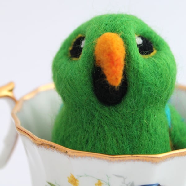 Needle Felted Green Parrot Green Eclectus Bird