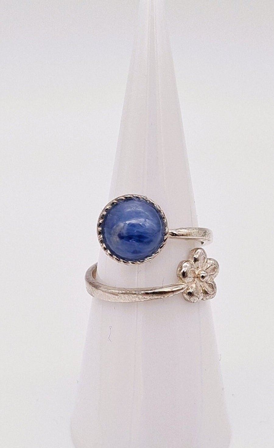 Adjustable Sterling Silver Flower Ring With 8mm Polished Gemstone