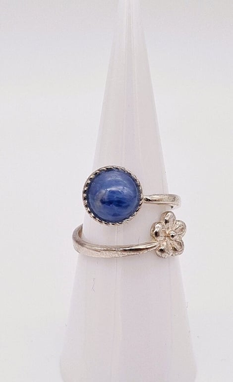 Adjustable Sterling Silver Flower Ring With 8mm Polished Gemstone