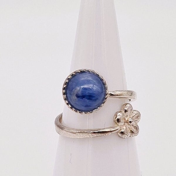 Adjustable Sterling Silver Flower Ring With 8mm Polished Gemstone