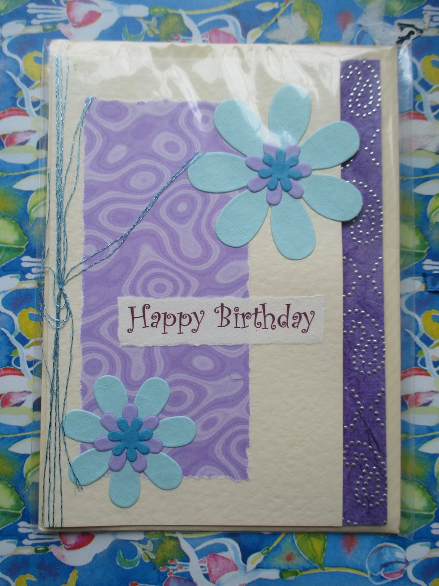 SALE! FLORAL BIRTHDAY CARD Lilac & Aqua