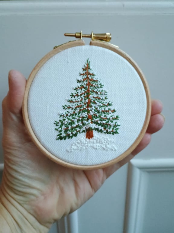 Christmas Tree embroidery art - hand embroidered hoop picture 