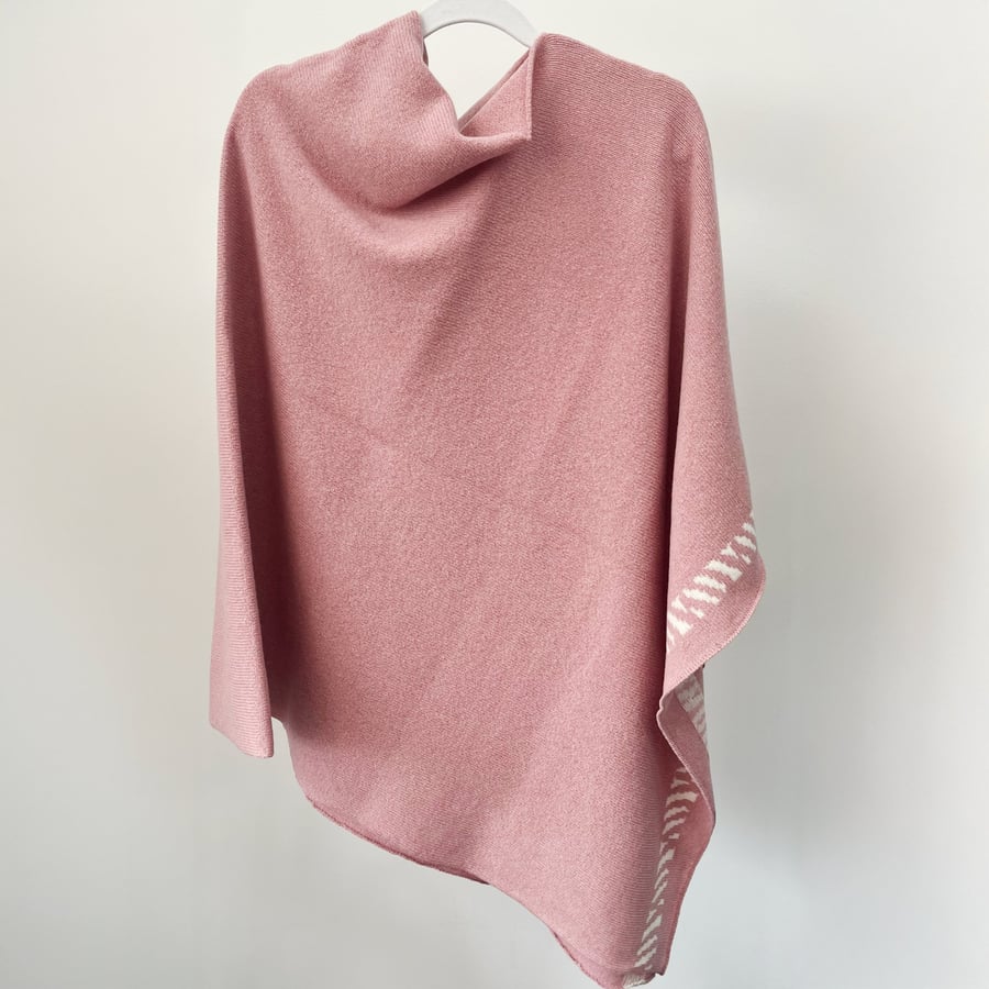 Summer Seconds Lambswool knitted poncho - calamine pink and white