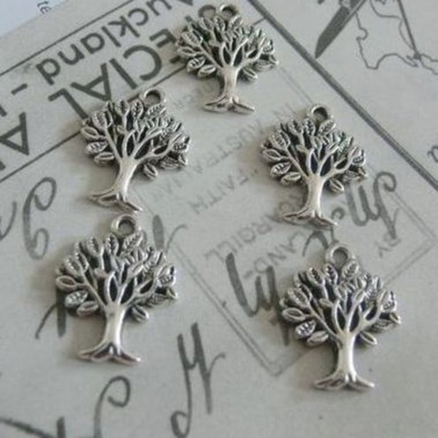 antique silver vintage tree charm -2pcs