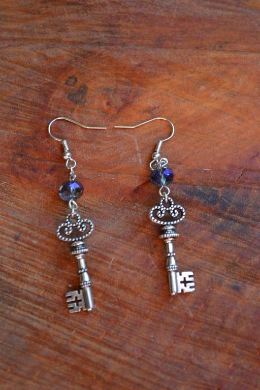 Steampunk earrings ornate keys and crystals