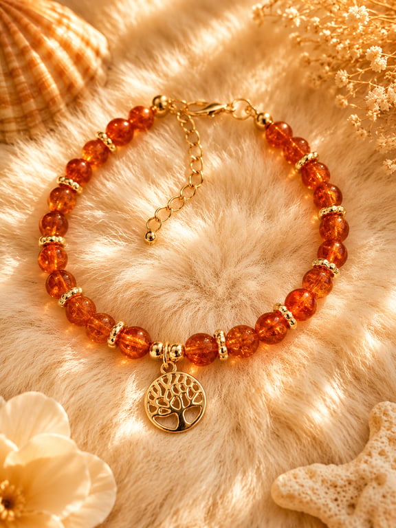 Elegant Amber Tree of Life Bracelet 