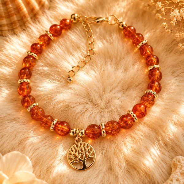 Elegant Amber Tree of Life Bracelet 