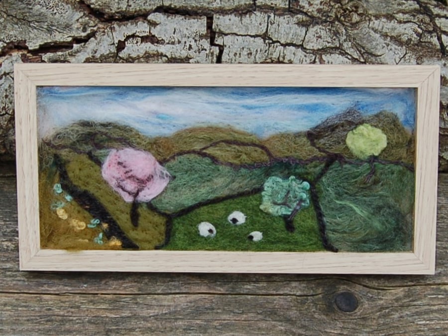 Needle felted picture - Yorkshire Dales - dry stone walls 