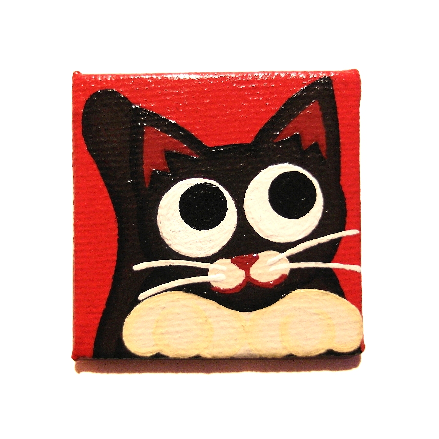 Black and White Cat Magnet - hand painted red magnet, cat lover gift
