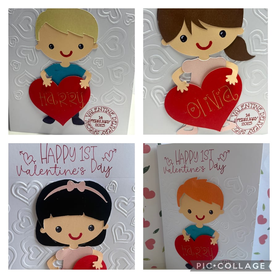 Handmade Personalised child’s 1st Valentine Card