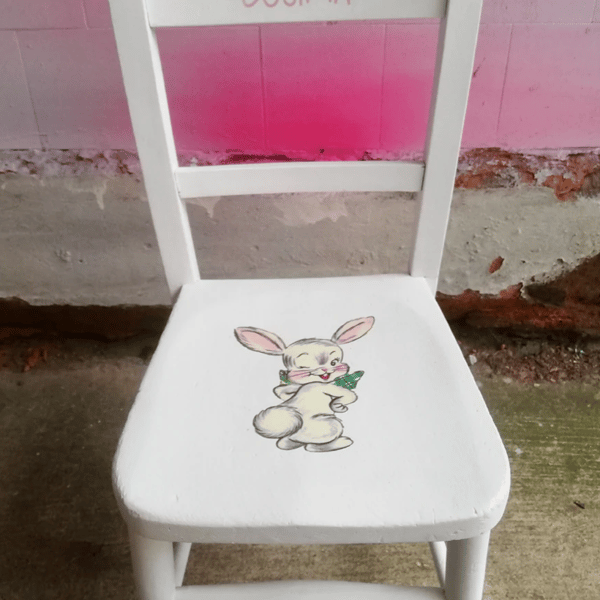 Children's personalised upcycled wooden school chair - vintage bunny theme