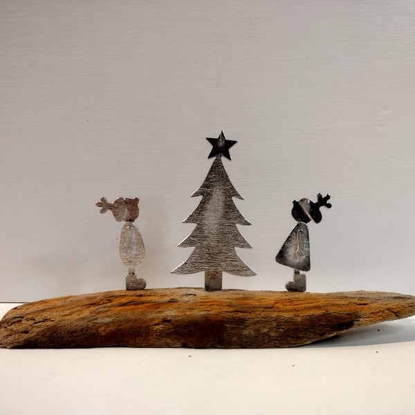 Two Children and Christmas Tree