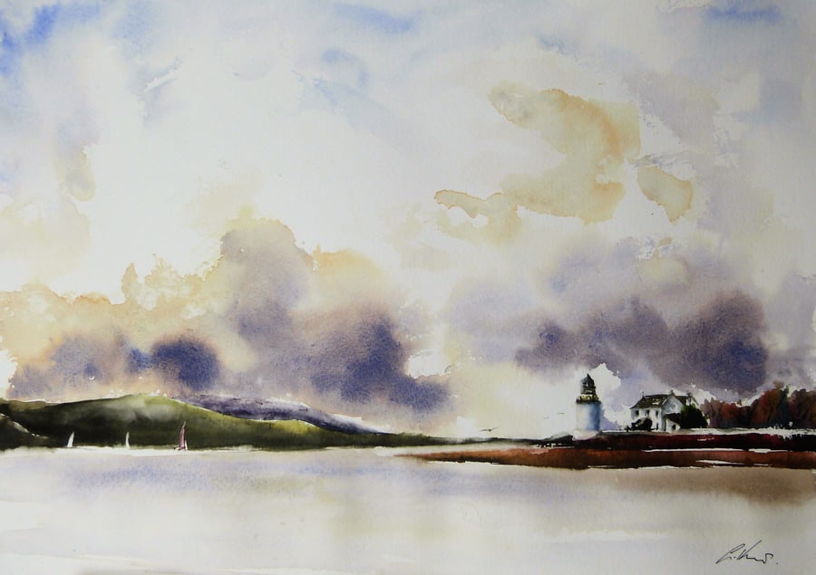 Corran Lighthouse, Original Watercolour Painting.