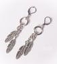Silver feather earrings - long chain dangle stainless steel lever back earrings - Image 2
