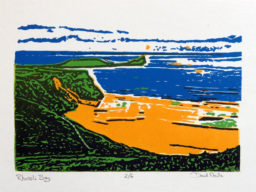 Rhossili Bay Linocut