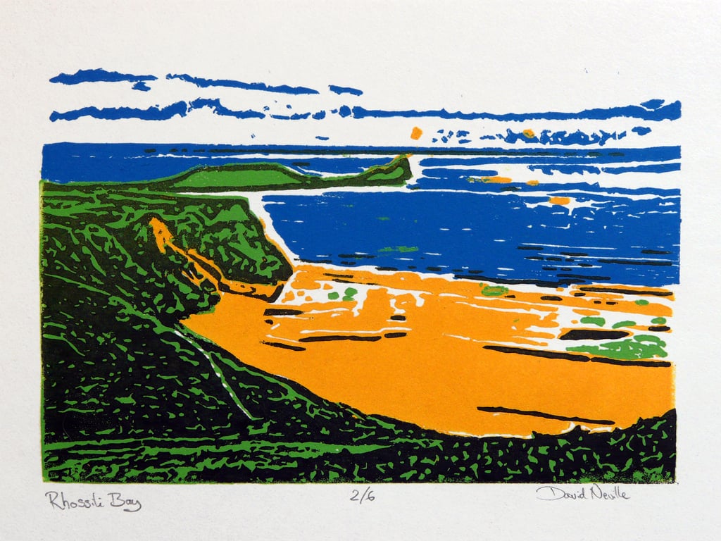 Rhossili Bay Linocut