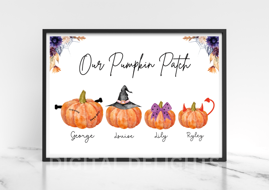 Digital PNG PDF email Our Pumpkin Patch Personalised Family Print 