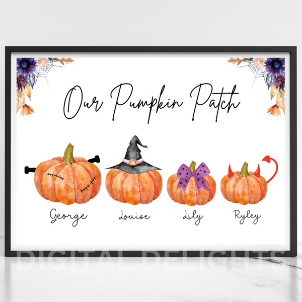 Digital PNG PDF email Our Pumpkin Patch Personalised Family Print 