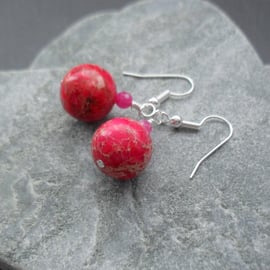 Pink Terra Jasper Silver plated Drop Earrings