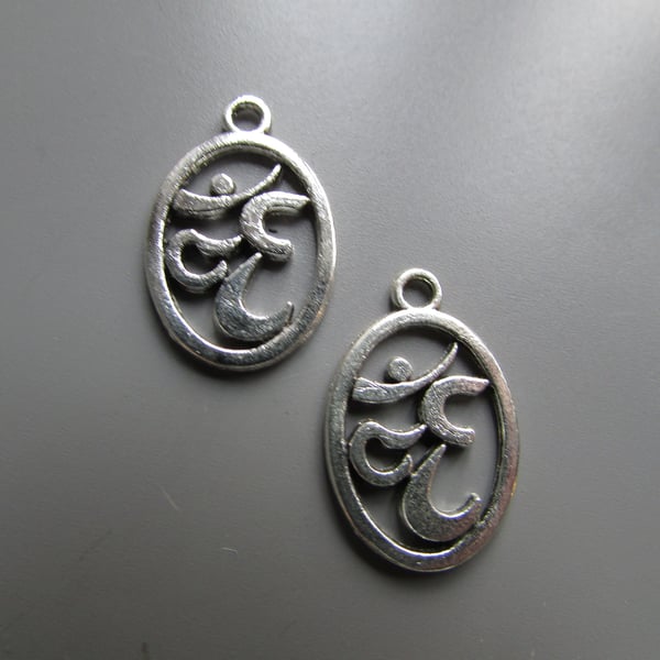 Silver Ohm Tibetan Jewellery Charm x 2