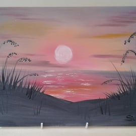 Sunset beach original oil painting 