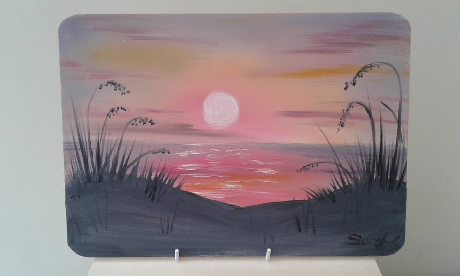 Sunset beach original oil painting 