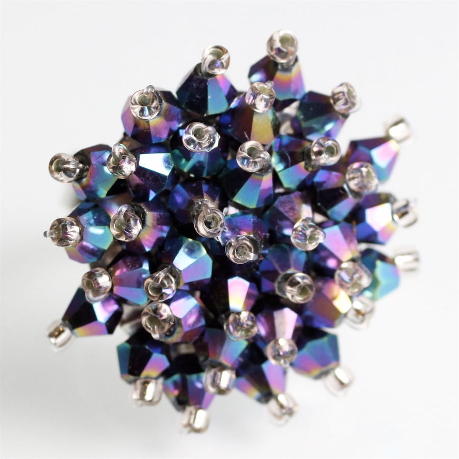 Purple Rainbow Crystal Bead Ring - UK Free Post