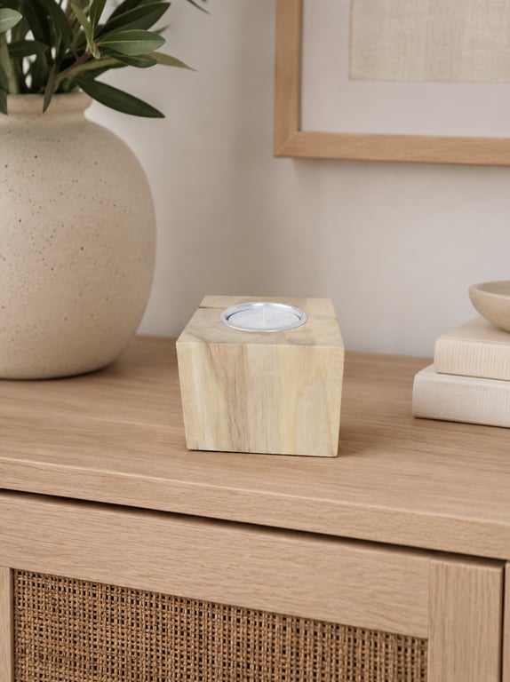 Blonde Pallet Wood Tealight Holder Single Rustic Cube Candle Block