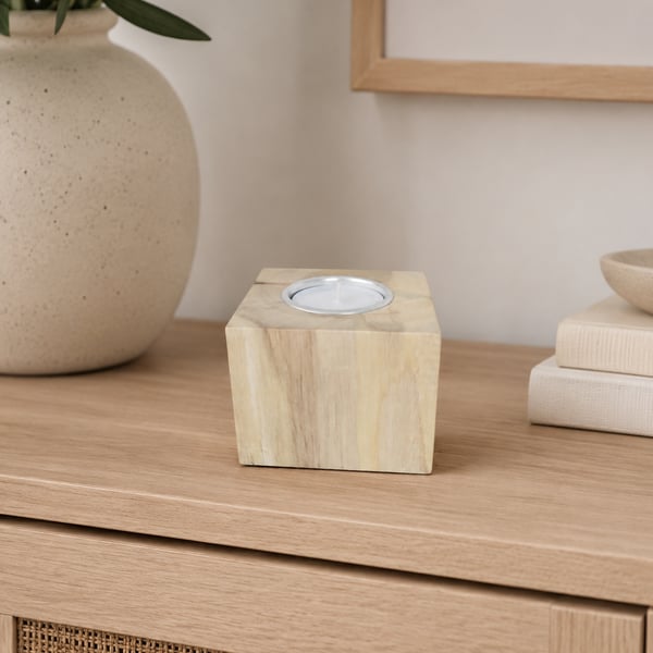 Blonde Pallet Wood Tealight Holder Single Rustic Cube Candle Block