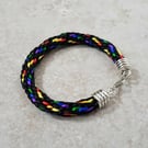 Mens black rainbow bracelet, woven Pride Bracelets for men or women, discreet pr