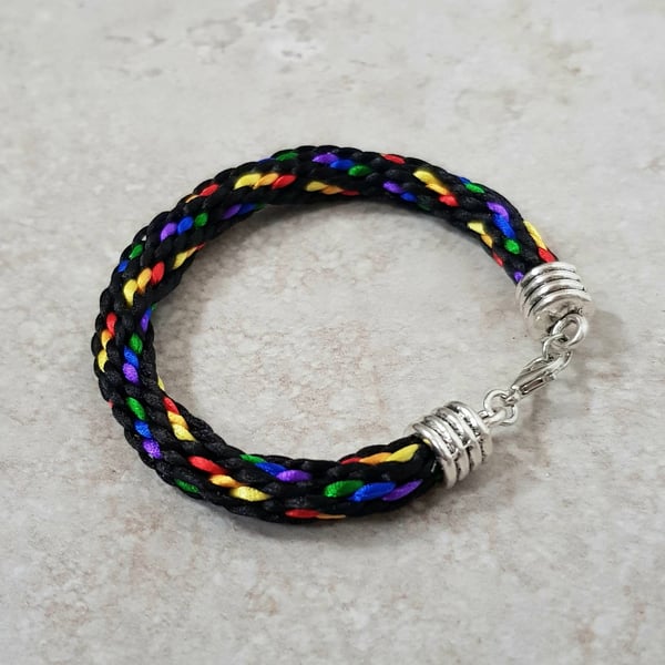 Mens black rainbow bracelet, woven Pride Bracelets for men or women, discreet pr