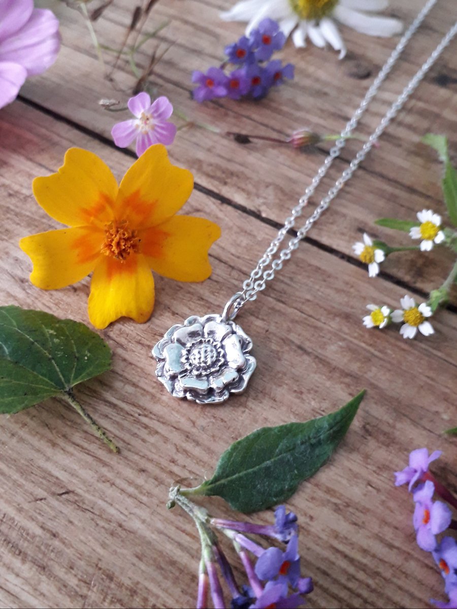 Summer Flower Poppy Silver Necklace No 4