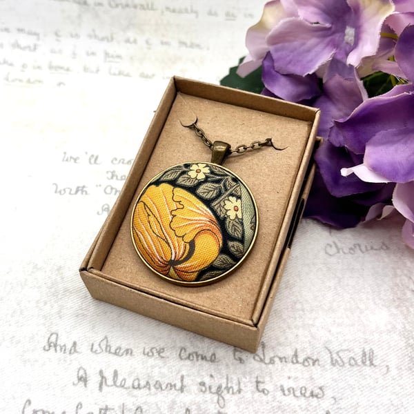 Tulip pendant fabric button William Morris anniversary gifts