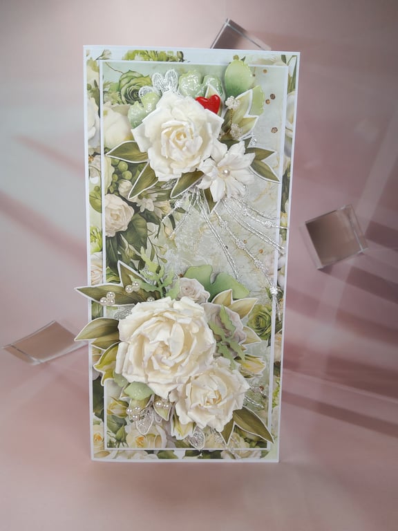 Handmade Wedding Card - Elegant White Floral Design (I)