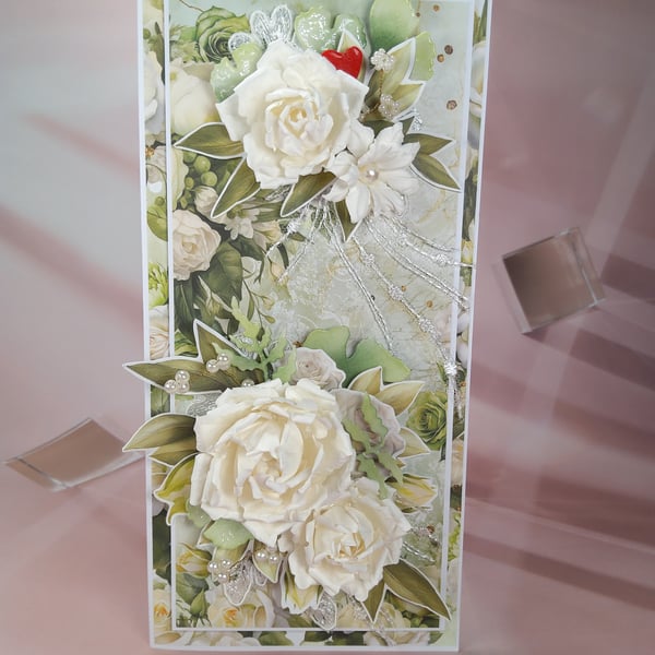 Handmade Wedding Card - Elegant White Floral Design (I)