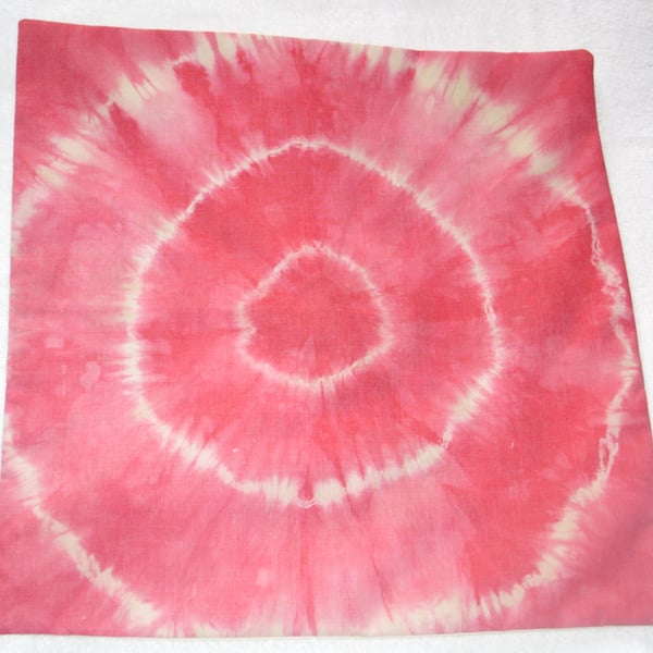 Deep Pink tie dye cushion, circles in circles