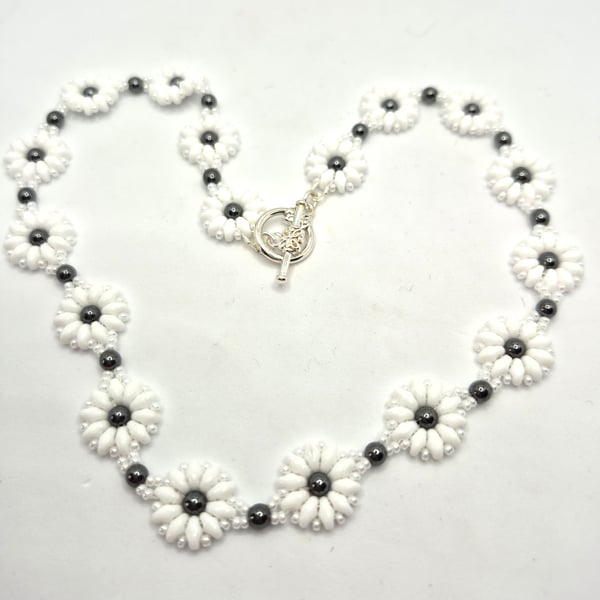 Daisy collection necklace with Haematite beads