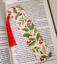 Christmas holly wood decoupage bookmark with tassel - Image 1