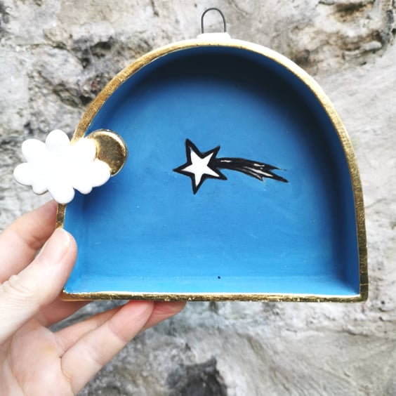 Perfectly Imperfect Blue Skies shooting star shrine Ceramic wall shrine