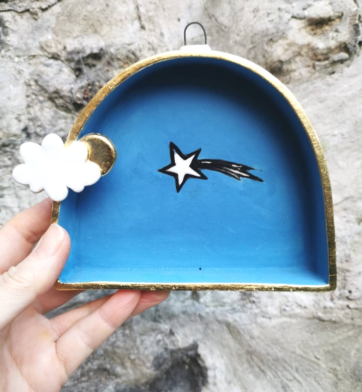 Perfectly Imperfect Blue Skies shooting star shrine Ceramic wall shrine