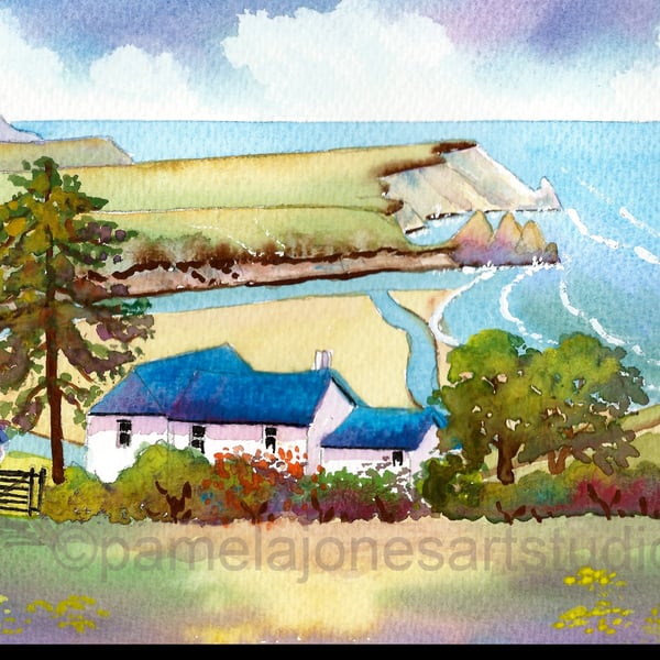 Cottage, Three Cliffs Bay, Gower,South Wales, in 8 x 6 '' Mount